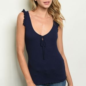 New Junior's Boutique Navy blue ruffle tie top